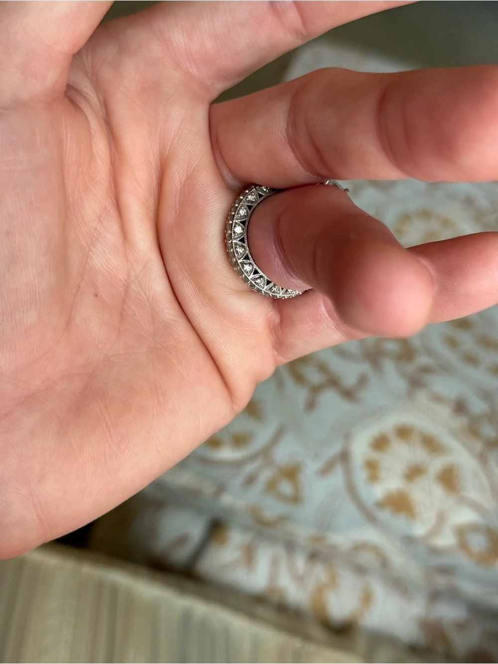 Vintage-Inspired Silver Bridal Ring Set with Clear Center Stone